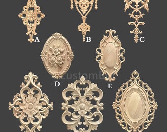 Unpainted Wood Carved Applique Onlay, 1pc, Home Wall Embellishments, European style Furniture & Wall art decal, MD012