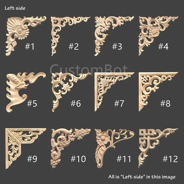 Applique d'angle en bois sculpté non peint de 2,4 à 61 cm pour décoration de moulure murale, vous obtiendrez 1 pièce pour l'annonce, dos plat, MD006