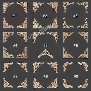 2pcs (Left and Right) Corner Applique Onlay, 4cm to 15cm, Unpainted Wood Carved Furniture Carving Apliques Supplies MD016