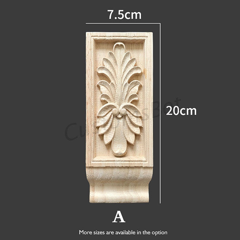 Rectangle Carved Wood Appliques for interior, Back Flat, 1pc, Shabby Chic FURNITURE APPLIQUES, Fireplace Corbel Brackets Decals, MD091 image 5