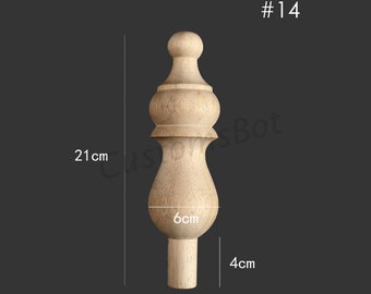 Unfinished Decorative Carved Staircases Newel Post Cap, Solid Wood Cornices  Finial, 3D Carved Wood Ornamentation, MD094 