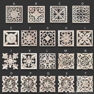 4" - 16" (10-40cm) Unpainted Square Wood Carved Cameo Applique Onlay, 1pc, Rubberwood, for Decaling Furniture Cabinet MD113