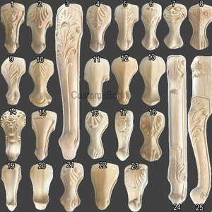 Unpainted Wood Carved Furniture Legs, Cabinet Leg, Table Feet embellishments, Furniture Carving Appliques Supplies MD062