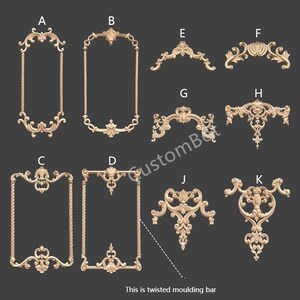 Unpainted Wood Carved Applique Onlay, Single Applique, or Wall Paneling Set with Molding, Home Wall Decal, MD014