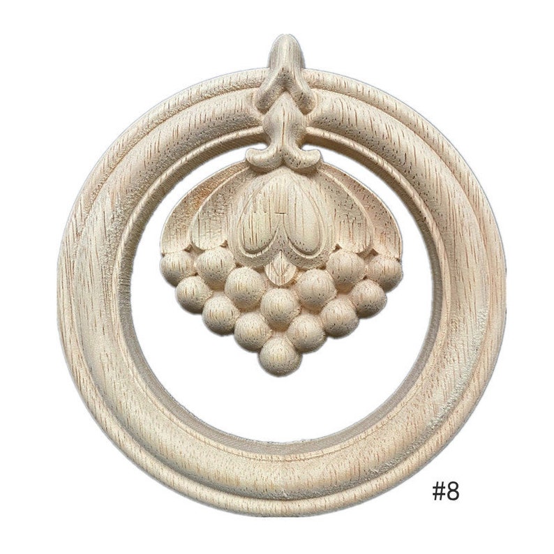 Unpainted Wood Carved Round Applique Onlays 1pc Wall Art Etsy