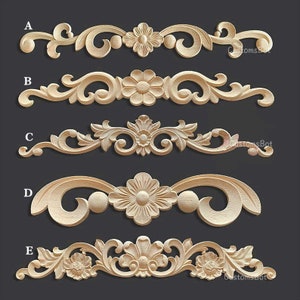 20cm to 100cm Unpainted Wood Carved Applique Onlay, 1pc, Flat Back, Thickness 0.7-1.8cm, The Longer The Thicker, MD119