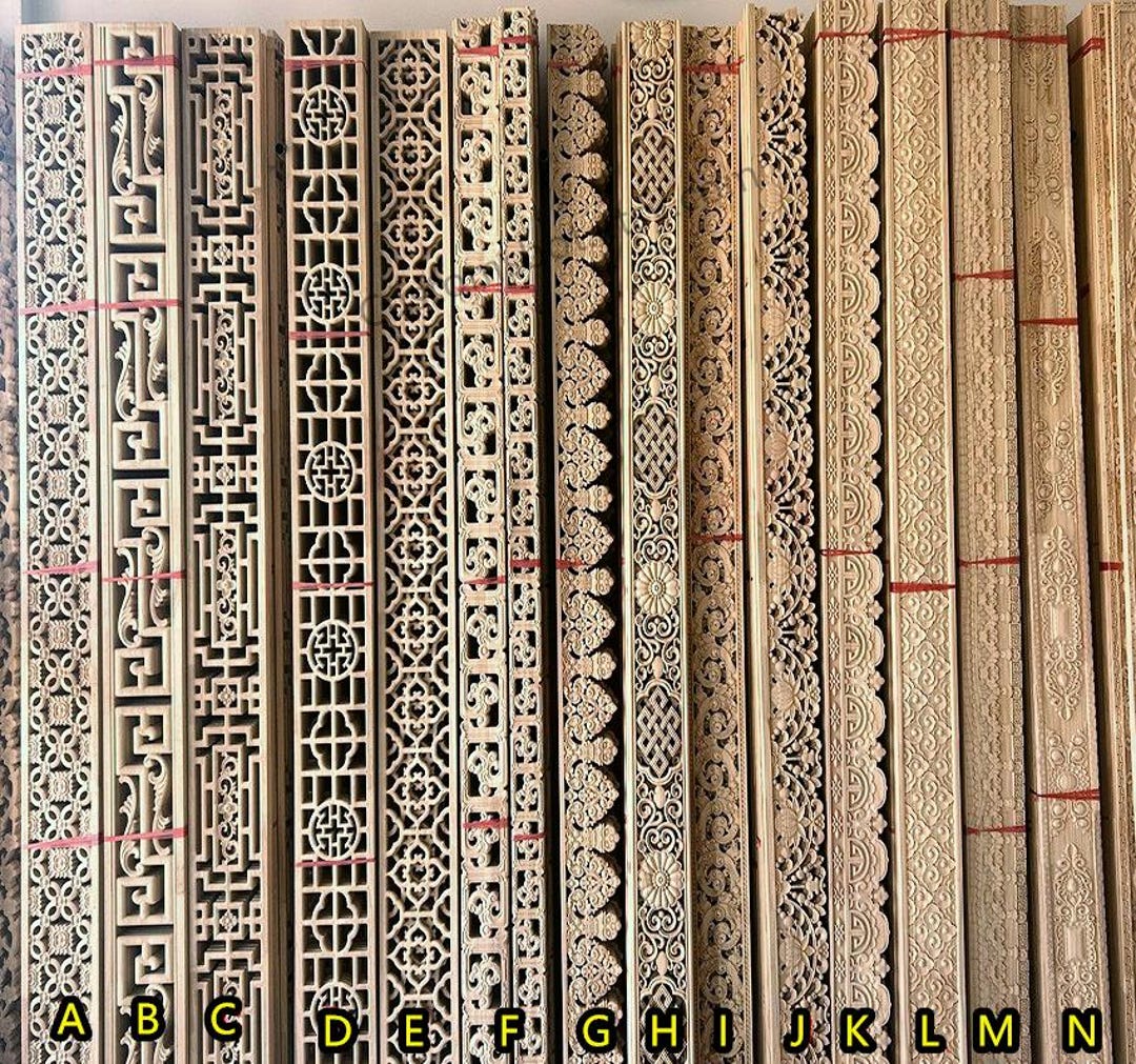 3 to 8 Unpainted Carved Wood Line Molding, Back Flat, Unpainted