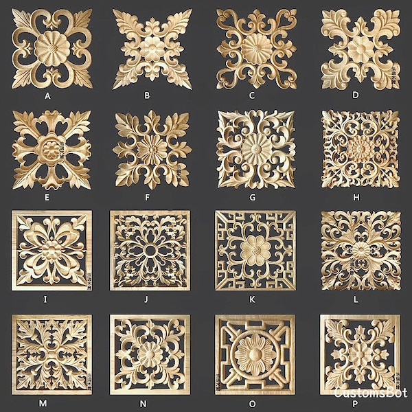 6" to 12" (15cm to 30cm) Square Hollow Applique Onlay, 1pc, Unpainted Wood Carved Furniture Apliques Supplies MD118