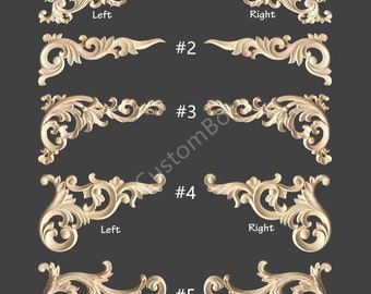 15cm to 80cm Width Unpainted Wood Carved Applique Onlay, 1pc, Flat Back, Home Wall Embellishments, European style Corner decal, MD018