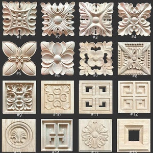 Small Square Wood Architectural Ornament Applique, 1pc, Custom on Request Unpainted Wood Carved Cabinet Furniture Decal Supplies MD070