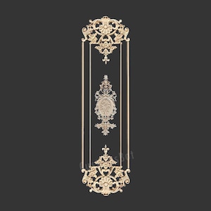 Set of Wood Carved Appliques withs, Set Width 40cm x Height 160cm, Unpainted Wood Interior Wall Decoration, MD122A