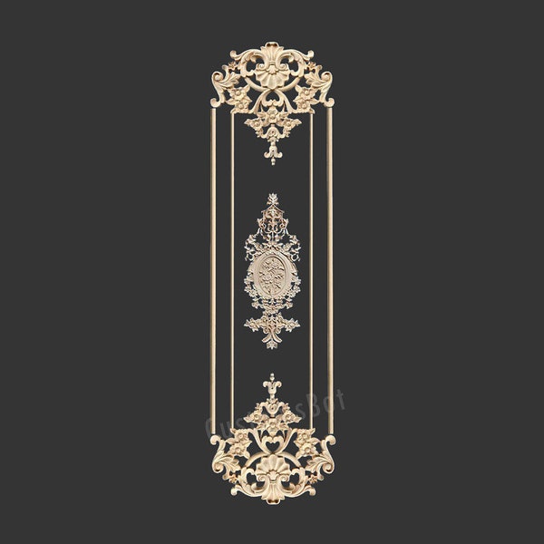 Set of Wood Carved Appliques withs, Set Width 40cm x Height 160cm, Unpainted Wood Interior Wall Decoration, MD122A