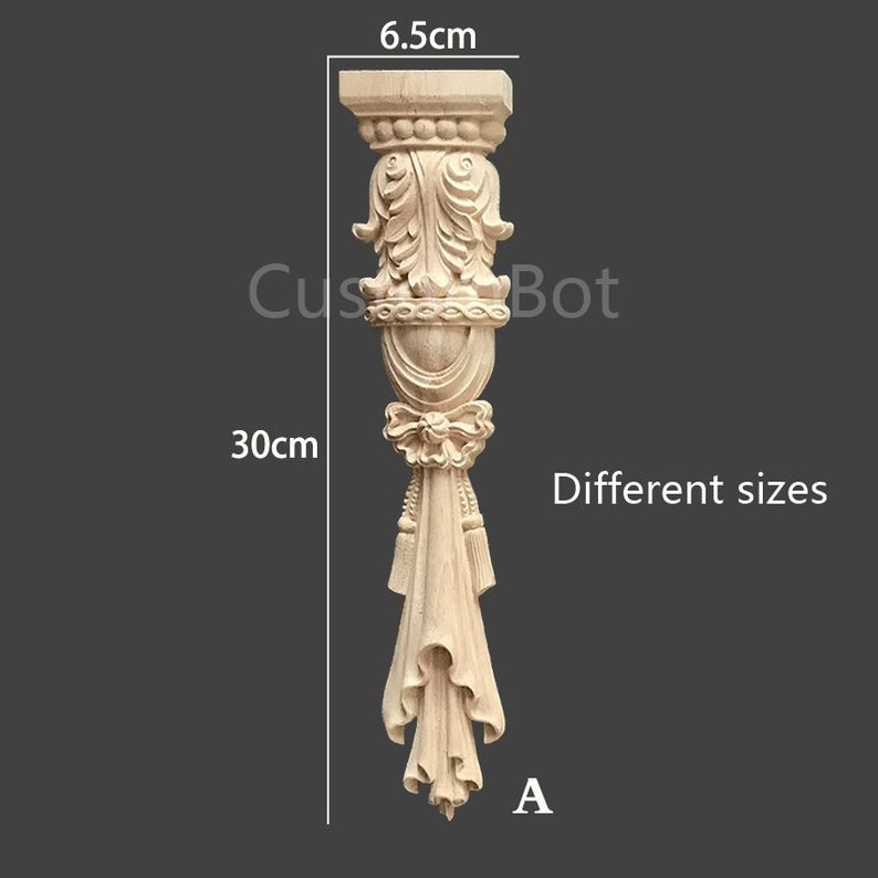 Unpainted Wood Carved Applique Onlay, 1pc, Back Flat, Home Wall Embellishments, European Roman column Corbel fireplace cupboard decal, MD005 zdjęcie 3