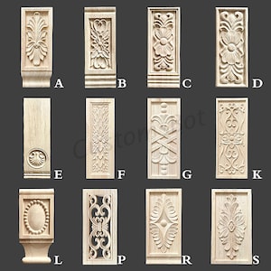 Rectangle Carved Wood Appliques for interior, Back Flat, 1pc, Shabby Chic FURNITURE APPLIQUES, Fireplace Corbel Brackets Decals, MD091 image 1