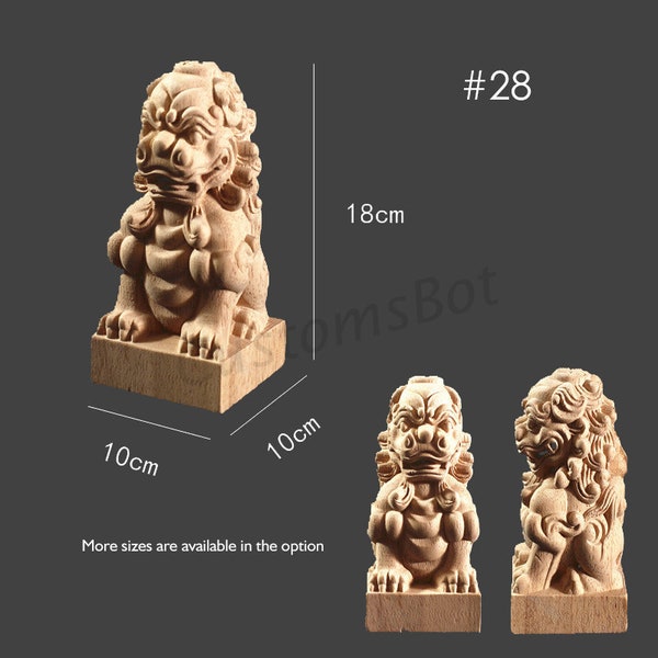 Unfinished Decorative Carved Staircases Newel Post Cap, One Piece, Solid Wood Cornices Finial, Chinese Lion, MD094A