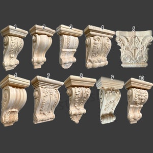 Unpainted Wood Carved Mantel Shelf Brackets, Shabby Chic Architectural Fireplace Acanthus Corbel Applique, Rustic Farmhouse Decals, MD064B