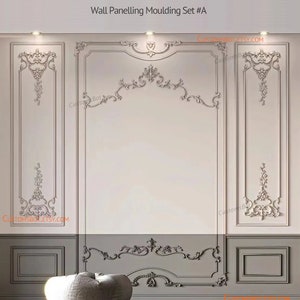 Unpainted French Style Wall Flora Molding Kit, Wall Paneling Wainscoting Kit, Wainscot Panel Frames, Bespoke Paneling, RZ001D