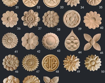 Dia. 1.2" to 4" Unpainted Wood Small Carved Applique Onlay, 1pc, Home Wall Cabinet Embellishments, MD088