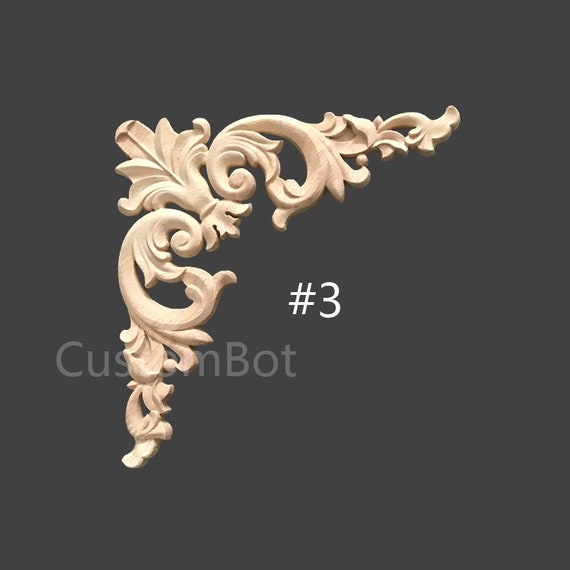 2pcs Unpainted Carved Wood Cornersleft and Right Applique 