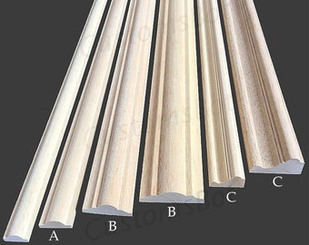 Unpainted Wood Carved Line Molding, Back Flat, Height 0.6 inches to 2.4 inches, Back Flat Wall Paneling Molding, MD007