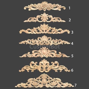 8" to 40" (20cm to 100cm) Unpainted Wood Carved Applique Onlay, 1pc, Flat Back, Home Wall Embellishments, Furniture Carving Art Decor MD021