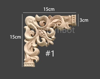 2pcs Unpainted Carved Wood Cornersleft and Right Applique 