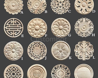 2" to 16" (5cm to 40cm) Dia. Round Rosettes Applique Onlay, 1pc, Unpainted Wood Carved Embellishments, Furniture Carving Supplies MD002