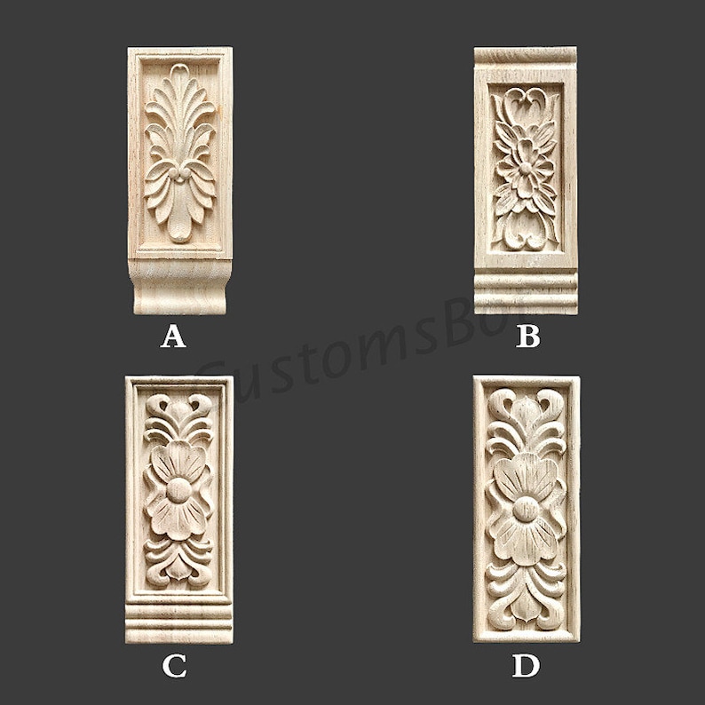 Rectangle Carved Wood Appliques for interior, Back Flat, 1pc, Shabby Chic FURNITURE APPLIQUES, Fireplace Corbel Brackets Decals, MD091 image 2