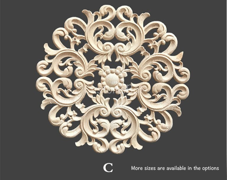 4cm to 30cm Dia. Round Applique Onlay 1pc Wood Carved Home Etsy