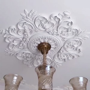 28" / 36" Unpainted Ceiling Medallion Set, Center Concave 3", Back Flat, French Style Chandelier Base, RZ009B1A