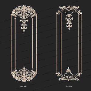 Wall Molding Set, Unpainted Wood Carved Applique Onlay, Panelling Appliques Set with Molding, MD122