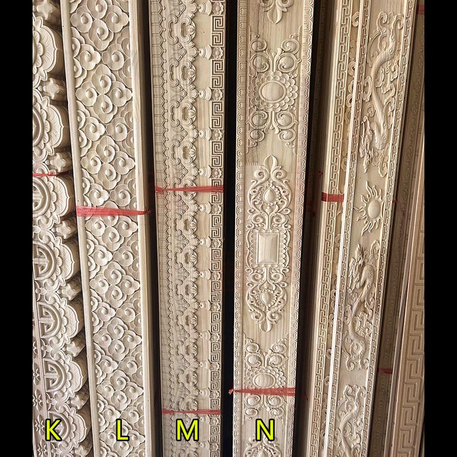 3 to 8 Unpainted Carved Wood Line Molding, Back Flat, Unpainted
