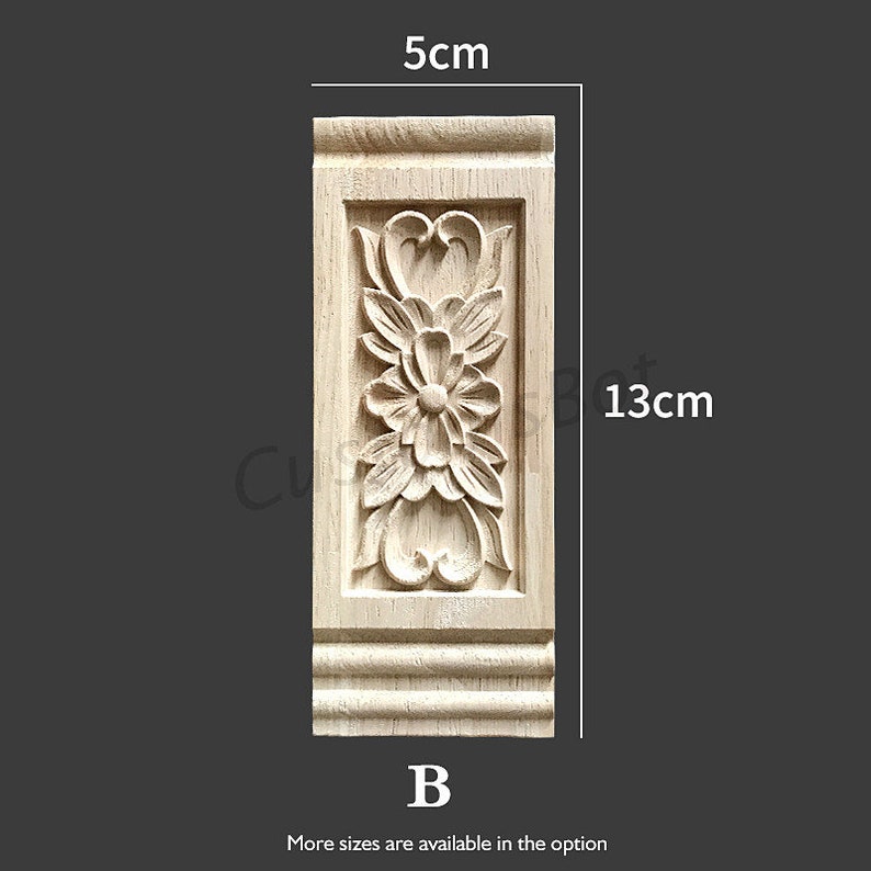 Rectangle Carved Wood Appliques for interior, Back Flat, 1pc, Shabby Chic FURNITURE APPLIQUES, Fireplace Corbel Brackets Decals, MD091 image 6