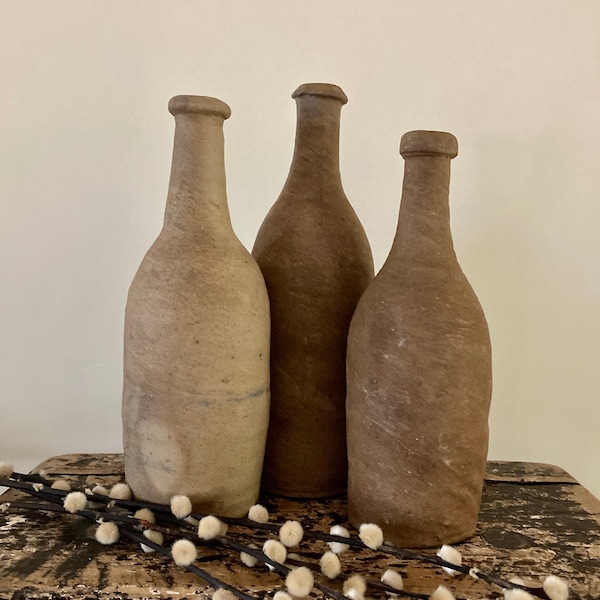 Antique French Stoneware Bottle, Antique Pottery Bottle, Vintage French Cider Bottle, Decorative, Stoneware Vase,  Vintage Home Decor