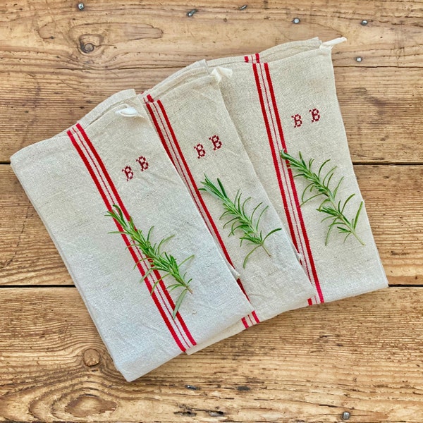 Vintage French Linen Tea Towel, French Monogrammed Tea Towel, Vintage Linen, French Linen,   Country Kitchen Decor, Vintage Home Decor
