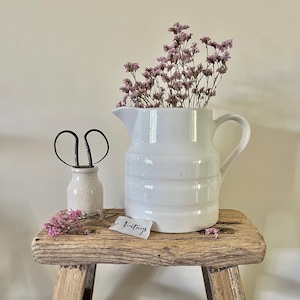 Vintage White Ironstone Jug,  White Banded Milk Jug,  Ironstone Pitcher,  Vintage Tableware, Cottage Kitchen, Vintage Home Decor