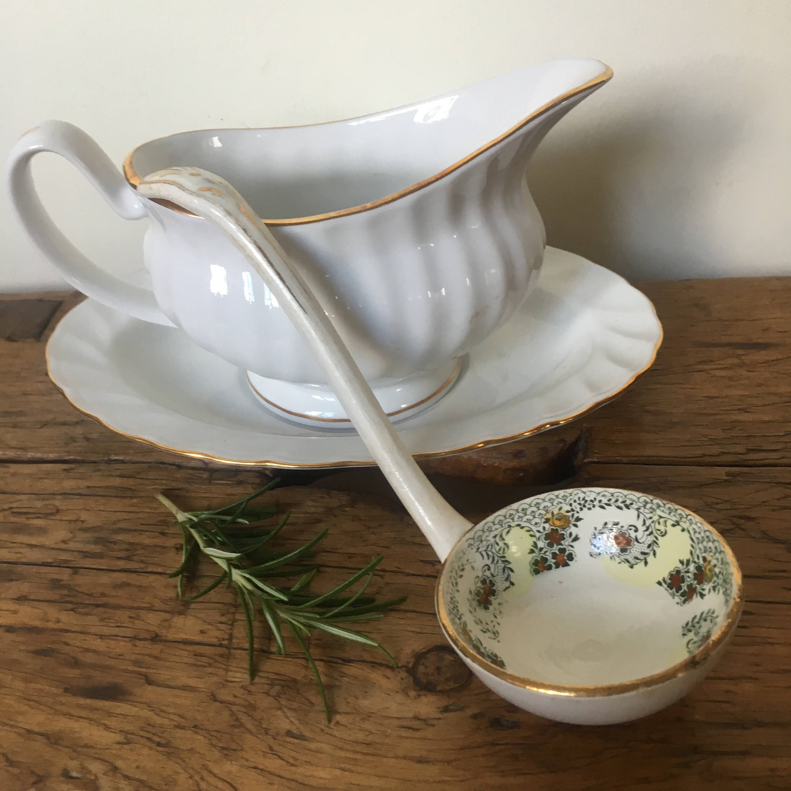 Antique China Sauce Ladle China Ladle White and Floral Etsy