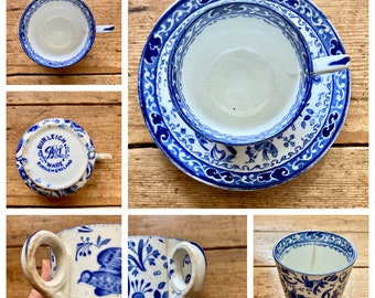 Vintage Burleigh Ware Teacup & Saucer, Blue Bird Pattern