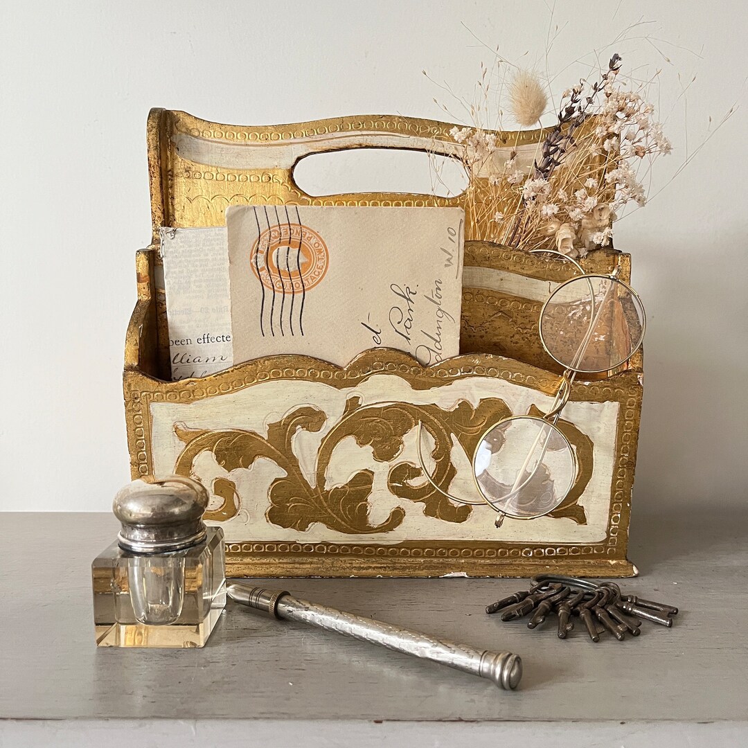 Letter Rack Gold Vintage Florentine Letter Rack, Double Sided Letter Rack, Hand Painted ...