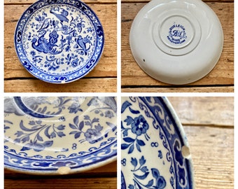 Vintage Burleigh Ware Teacup & Saucer, Blue Bird Pattern