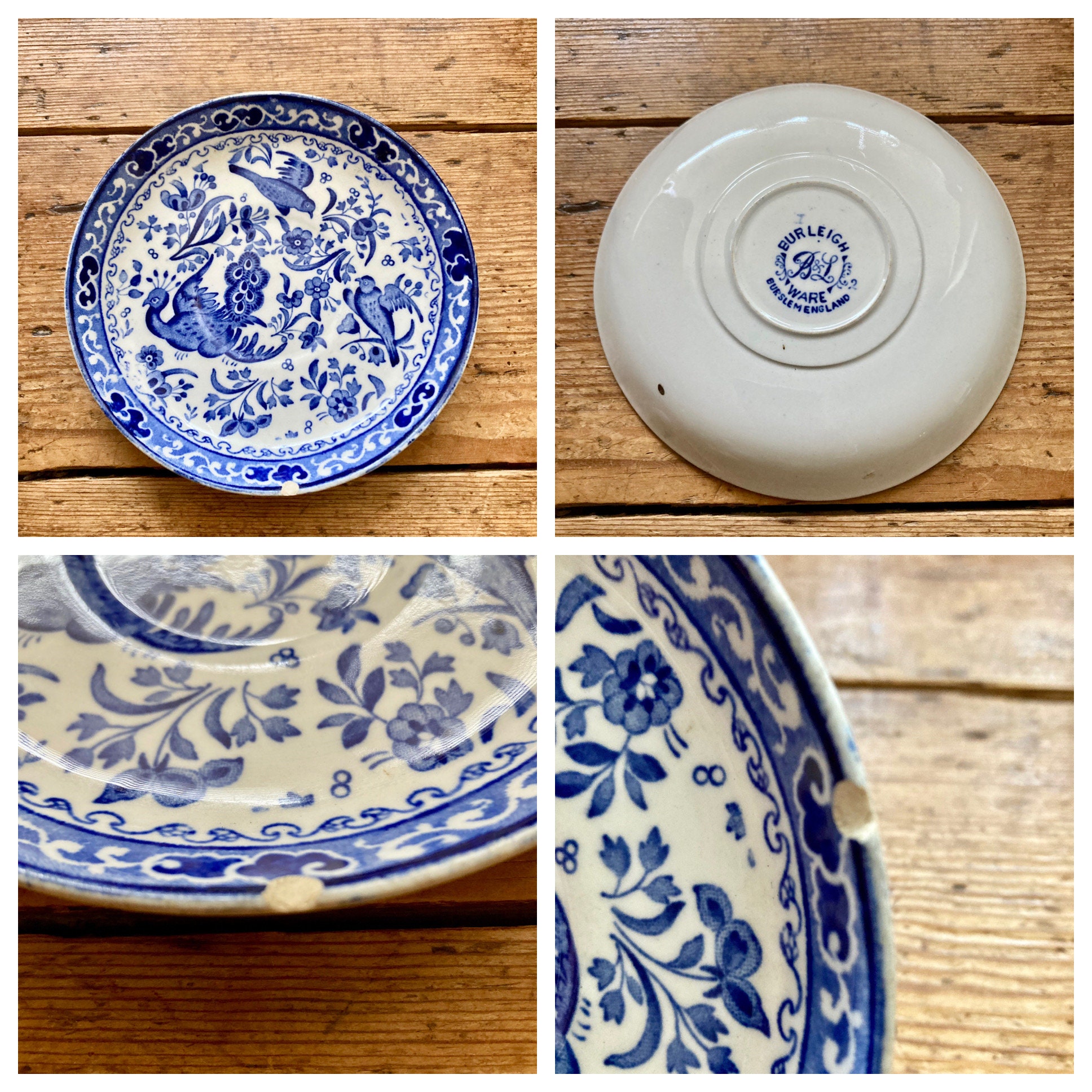 Vintage Burleigh Ware Teacup & Saucer, Blue Bird Pattern