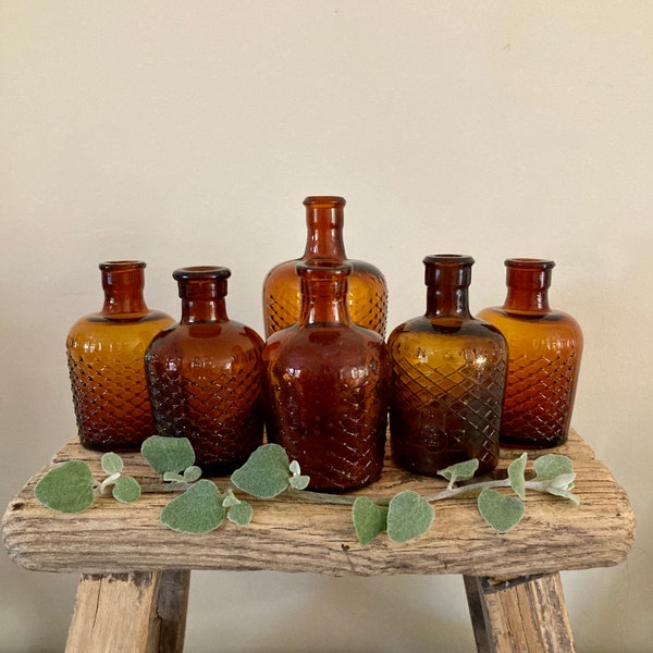 Antique Lysol Bottles, Vintage Bottles, Amber Glass Bottles,   Collectible Bottles, Vintage Home Decor, Bathroom Decor, Small Vase