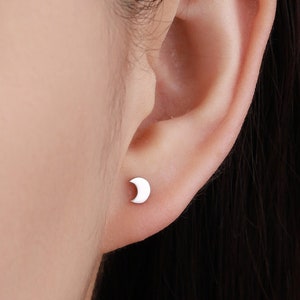 Tiny Little Moon Stud Earrings in Sterling Silver, Silver, Gold or Rose Gold,  New Moon Earrings, Small Moon Stud, Moon Earrings