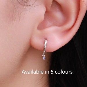 Extra Tiny CZ Huggie Hoop Earrings in Sterling Silver, Silver or Gold, Geometric Hoop Earrings, Green, Blue, Pink, Purple or Clear CZ