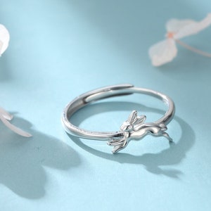 Sterling Silver Hare Ring, Adjustable Size Bunny Ring, Rabbit Ring, Dainty and Delicate