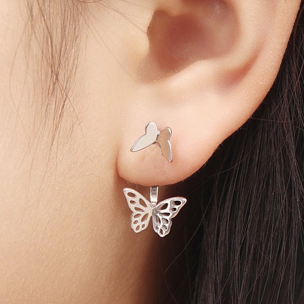 Butterfly Ear Jacket in Sterling Silver,  Silver, Gold or Rose Gold, Butterfly Earrings, Butterfly Jacket Earrings, Front and Back Earrings