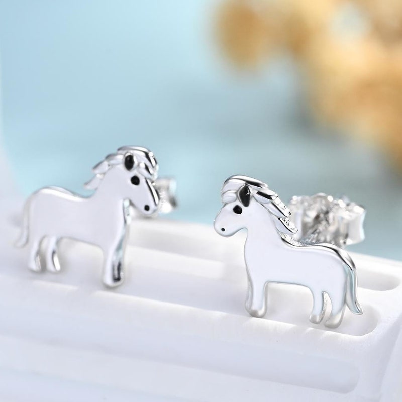 Shetland Pony Stud Earrings in Sterling Silver, Silver or Gold or Rose Gold, Sterling Silver Cute Baby Horse Earrings, Farm Earrings