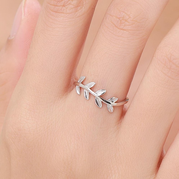 Sterling Silver Olive Leaf Ring, Dainty Leaf Ring, Olive Branch Nature Inspired Jewellery US 5 - 8