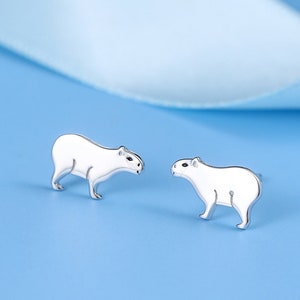 Capybara Stud Earrings in Sterling Silver - Cute Animal Earrings  - Pantanal Animal - Fun, Whimsical