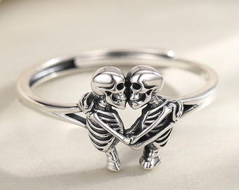 Sterling Silver Hugging Skeleton Ring